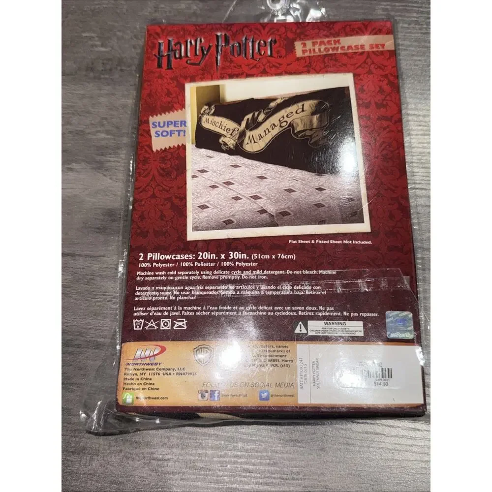 Harry Potter Deathly Hallow Mischief Managed 2 Pack Set Pillow Case Pillowcase